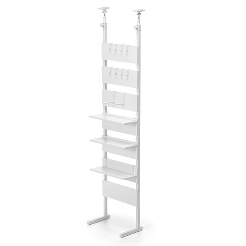 突っ張り棚（突っ張りラック・幅45cm・シェルフ・棚・3段・壁面収納・ウォールシェルフ・間仕切り・キッチン・玄関・パントリー・スリム・工事不要・木目調・ホワイト）