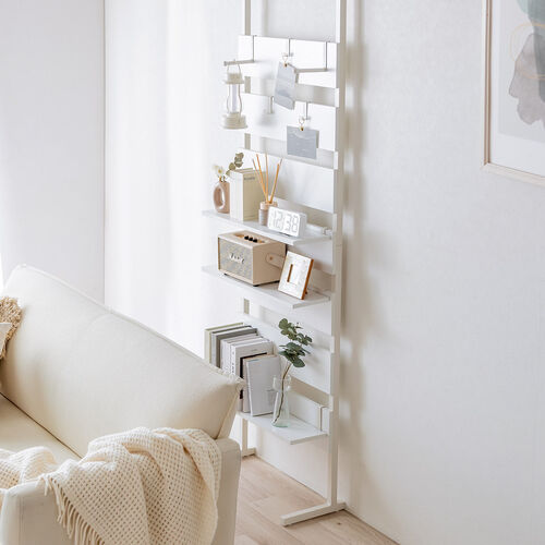 突っ張り棚（突っ張りラック・幅60cm・シェルフ・棚・3段・壁面収納・ウォールシェルフ・間仕切り・キッチン・玄関・パントリー・スリム・工事不要・木目調・ホワイト）