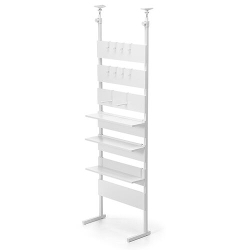 突っ張り棚（突っ張りラック・幅60cm・シェルフ・棚・3段・壁面収納・ウォールシェルフ・間仕切り・キッチン・玄関・パントリー・スリム・工事不要・木目調・ホワイト）