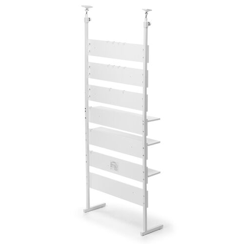 突っ張り棚（突っ張りラック・幅80cm・シェルフ・棚・3段・壁面収納・ウォールシェルフ・間仕切り・キッチン・玄関・パントリー・スリム・工事不要・木目調・ホワイト）