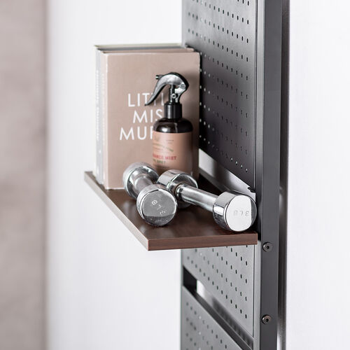 突っ張り棚（突っ張りラック・幅45cm・有孔ボード・シェルフ・棚・4段・壁面収納・ウォールシェルフ・間仕切り・キッチン・玄関・パントリー・スリム・工事不要・ブラック）