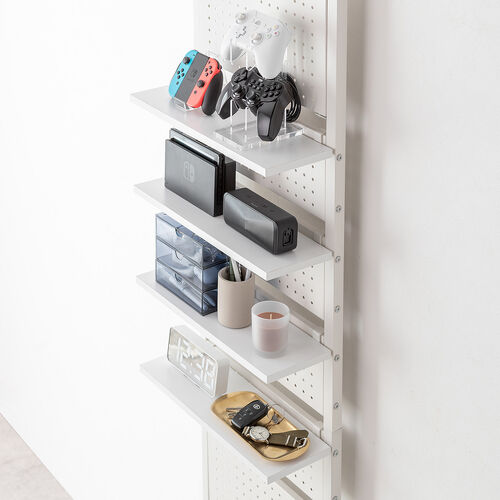 突っ張り棚（突っ張りラック・幅45cm・有孔ボード・シェルフ・棚・4段・壁面収納・ウォールシェルフ・間仕切り・キッチン・玄関・パントリー・スリム・工事不要・ホワイト）