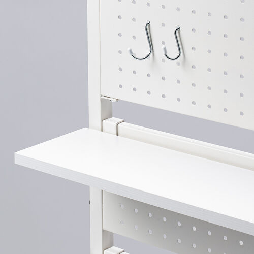 突っ張り棚（突っ張りラック・幅45cm・有孔ボード・シェルフ・棚・4段・壁面収納・ウォールシェルフ・間仕切り・キッチン・玄関・パントリー・スリム・工事不要・ホワイト）