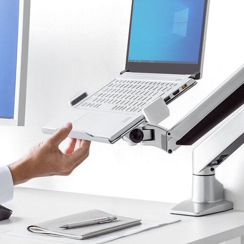 ノートパソコントレー（モニターアーム用・タブレット・マウント・ホルダー・バネ式・VESA75×75対応）