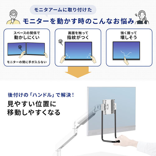 モニターアームハンドル（後付けハンドル・VESA取り付け・持ち手・VESA100×100・27インチ程度対応）