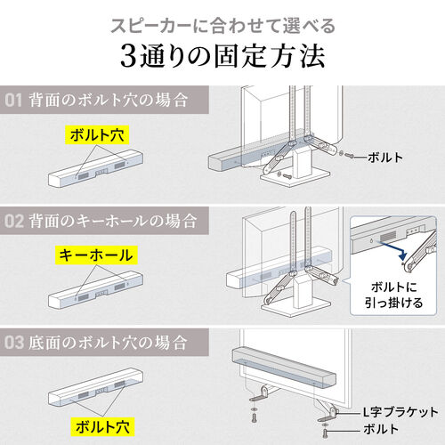 サウンドバースタンド（VESAマウント・75～600mm・スピーカースタンド・汎用・取り付け金具・耐荷重 5kg・上下対応・テレビスタンド併用可能）