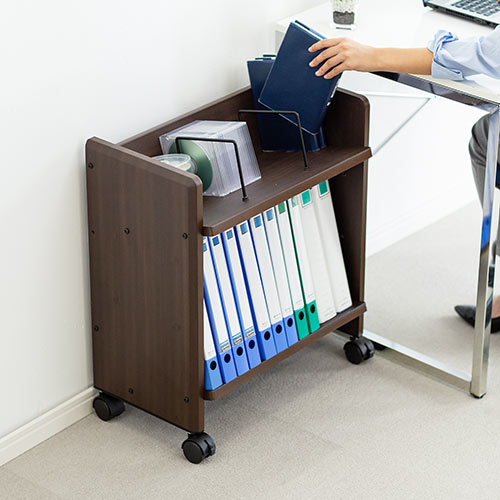 ファイルワゴン（2段・PCワゴン・PCラック・斜め・キャスター・A4・デスク下・木製・おしゃれ・おすすめ・オフィス・ラック・ダークブラウン） EZ1-WG007