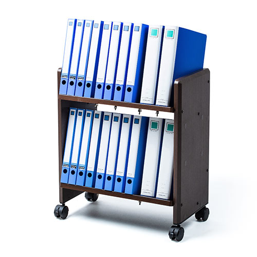 ファイルワゴン（2段・PCワゴン・PCラック・斜め・キャスター・A4・デスク下・木製・おしゃれ・おすすめ・オフィス・ラック・ダークブラウン） EZ1-WG007