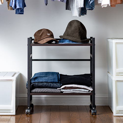 ファイルワゴン(2段・PCラック・PCワゴン・斜め・キャスター・A4・デスク下・木製・おしゃれ・おすすめ・オフィス・ラック・ダークブラウン） EZ1-WG008M