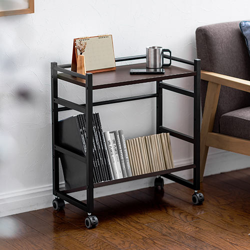 ファイルワゴン(2段・PCラック・PCワゴン・斜め・キャスター・A4・デスク下・木製・おしゃれ・おすすめ・オフィス・ラック・ダークブラウン） EZ1-WG008M