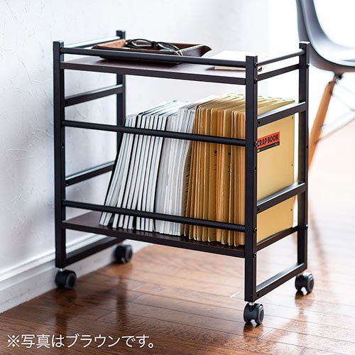 ファイルワゴン(2段・PCラック・PCワゴン・斜め・キャスター・A4・デスク下・木製・おしゃれ・おすすめ・オフィス・ラック・ブラック・レッド） EZ1-WG008R