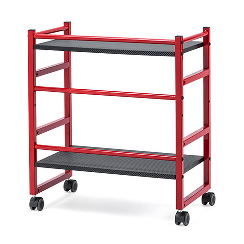 ファイルワゴン(2段・PCラック・PCワゴン・斜め・キャスター・A4・デスク下・木製・おしゃれ・おすすめ・オフィス・ラック・ブラック・レッド） EZ1-WG008R