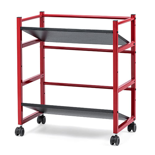 ファイルワゴン(2段・PCラック・PCワゴン・斜め・キャスター・A4・デスク下・木製・おしゃれ・おすすめ・オフィス・ラック・ブラック・レッド） EZ1-WG008R