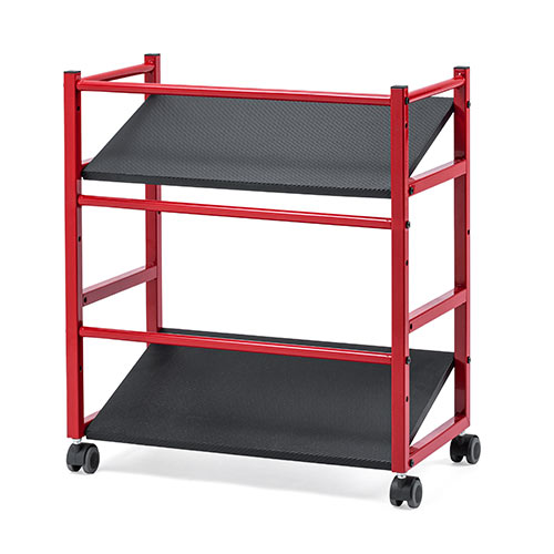 ファイルワゴン(2段・PCラック・PCワゴン・斜め・キャスター・A4・デスク下・木製・おしゃれ・おすすめ・オフィス・ラック・ブラック・レッド） EZ1-WG008R