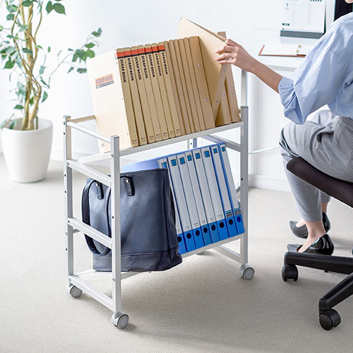 ファイルワゴン(2段・PCラック・PCワゴン・斜め・キャスター・A4・デスク下・木製・おしゃれ・おすすめ・ホワイト）WG008W