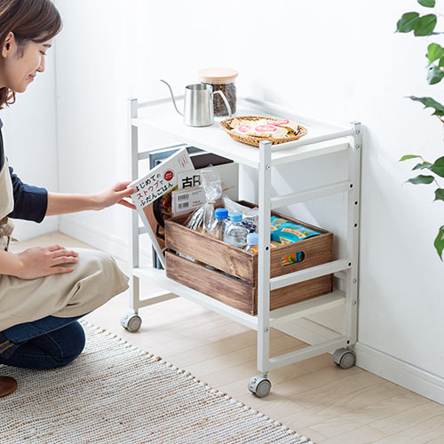 ファイルワゴン(2段・PCラック・PCワゴン・斜め・キャスター・A4・デスク下・木製・おしゃれ・おすすめ・ホワイト）WG008W