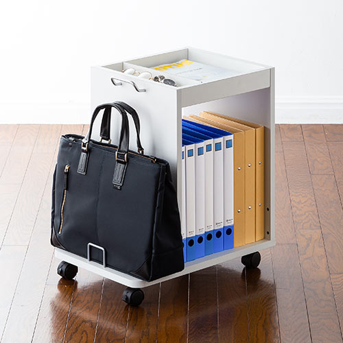 ファイルワゴン（デスクキャビネット・A4収納・カバン置き・小物収納・キャスター付・ホワイト）