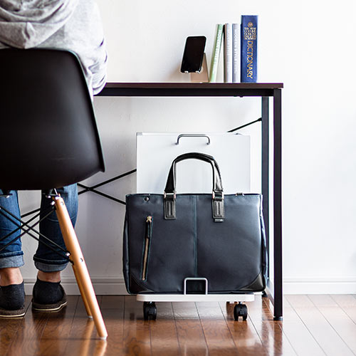 ファイルワゴン（デスクキャビネット・A4収納・カバン置き・小物収納・キャスター付・ホワイト）