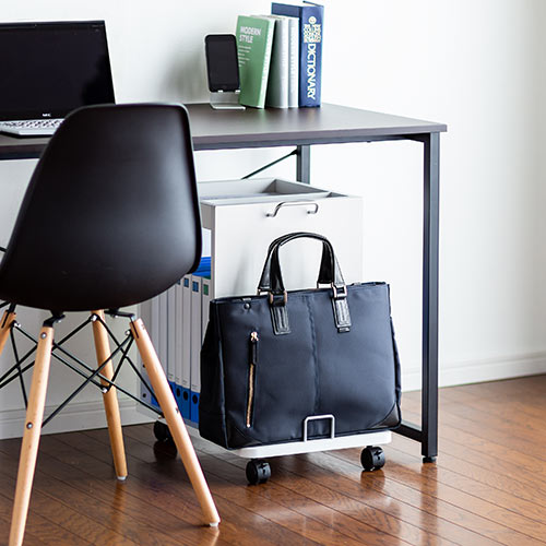 ファイルワゴン（デスクキャビネット・A4収納・カバン置き・小物収納・キャスター付・ホワイト）
