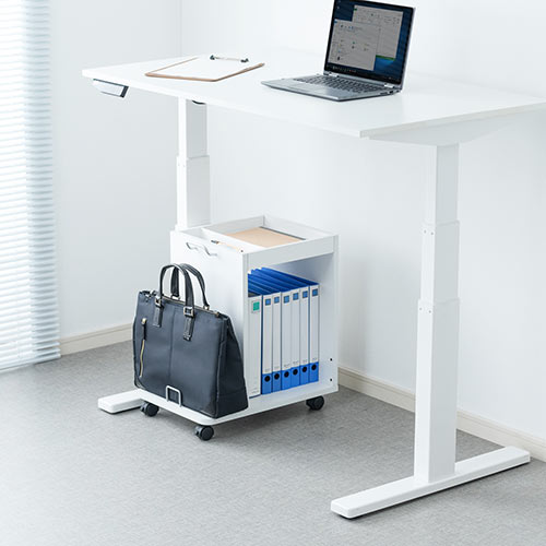 ファイルワゴン（デスクキャビネット・A4収納・カバン置き・小物収納・キャスター付・ホワイト）