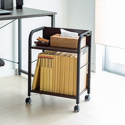 ファイルワゴン(2段・PCワゴン・PCラック・キャスター・木製・デスク下・おしゃれ・おすすめ・ダークブラウン）WG013M