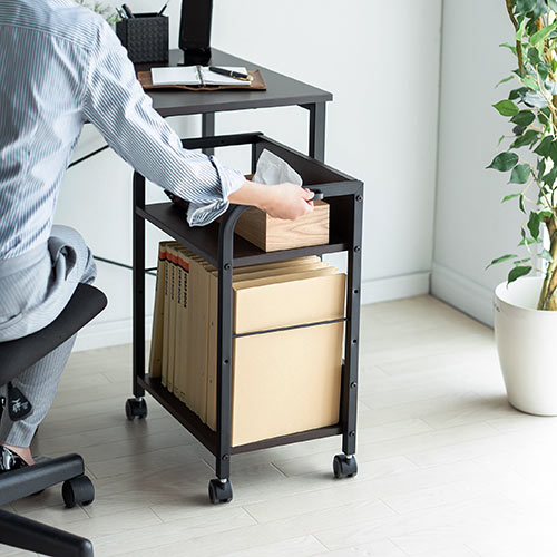 ファイルワゴン(2段・PCワゴン・PCラック・キャスター・木製・デスク下・おしゃれ・おすすめ・ダークブラウン）WG013M