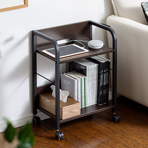 ファイルワゴン(2段・PCワゴン・PCラック・キャスター・木製・デスク下・おしゃれ・おすすめ・ダークブラウン）WG013M