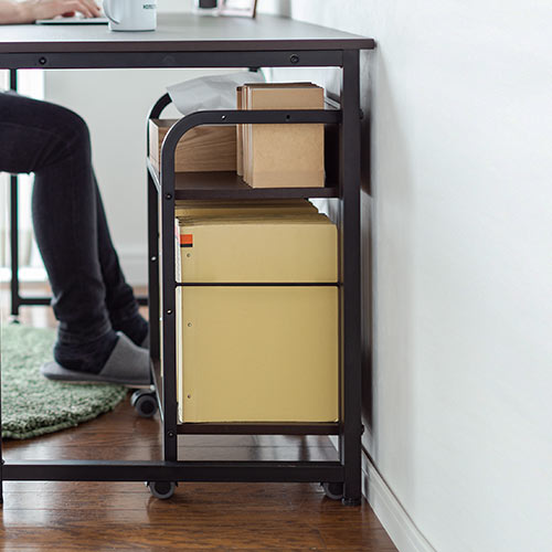 ファイルワゴン(2段・PCワゴン・PCラック・キャスター・木製・デスク下・おしゃれ・おすすめ・ダークブラウン）WG013M