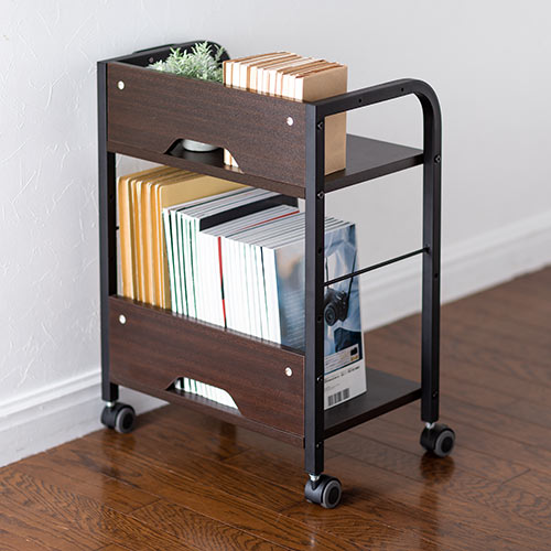 ファイルワゴン(2段・PCワゴン・PCラック・キャスター・木製・デスク下・おしゃれ・おすすめ・ダークブラウン）WG013M