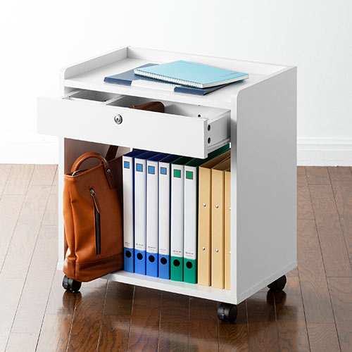 ファイルワゴン(1段・PCワゴン・PCラック・キャスター・天板付き・A4・デスク下・木製・おしゃれ・おすすめ・ホワイト）WG015W