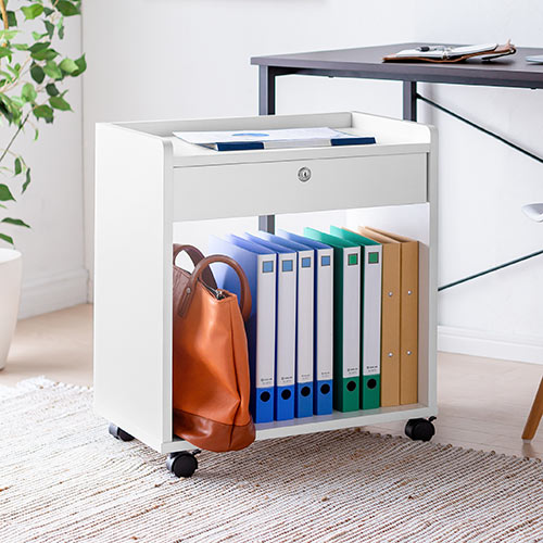 ファイルワゴン(1段・PCワゴン・PCラック・キャスター・天板付き・A4・デスク下・木製・おしゃれ・おすすめ・ホワイト）WG015W