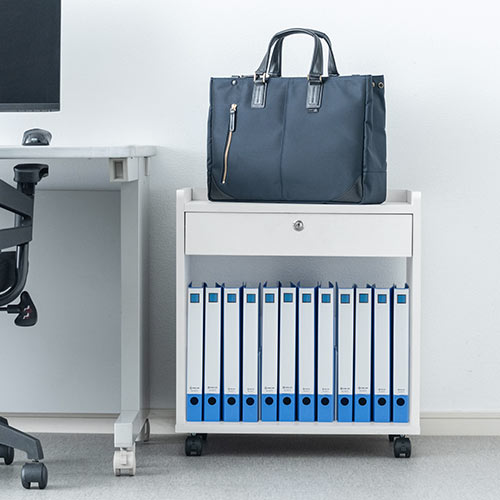 ファイルワゴン(1段・PCワゴン・PCラック・キャスター・天板付き・A4・デスク下・木製・おしゃれ・おすすめ・ホワイト）WG015W