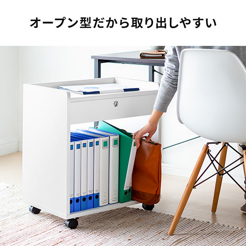 ファイルワゴン(1段・PCワゴン・PCラック・キャスター・天板付き・A4・デスク下・木製・おしゃれ・おすすめ・ホワイト）WG015W