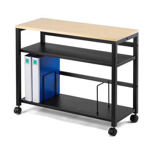 デスクワゴン（幅75cm・PCワゴン・PCラック・デスク下収納・サイドテーブル・ブックエンド・木製・ライトブラウン）