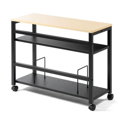 デスクワゴン（幅75cm・PCワゴン・PCラック・デスク下収納・サイドテーブル・ブックエンド・木製・ライトブラウン）