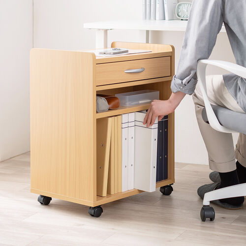 ファイルワゴン（引き出し・デスクワゴン・木製・キャスター付き・サイドデスク・プリンタ台・プリンタワゴン・A4ファイル・幅50×奥行き35×高さ64cm）