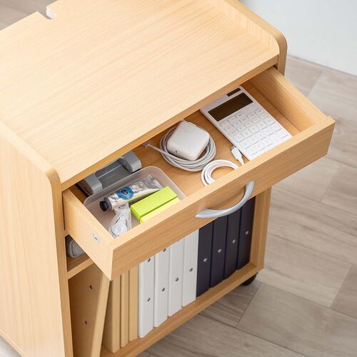 ファイルワゴン（引き出し・デスクワゴン・木製・キャスター付き・サイドデスク・プリンタ台・プリンタワゴン・A4ファイル・幅50×奥行き35×高さ64cm）