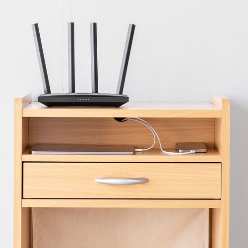 ファイルワゴン（引き出し・デスクワゴン・木製・キャスター付き・サイドデスク・プリンタ台・プリンタワゴン・A4ファイル・幅50×奥行き35×高さ64cm）