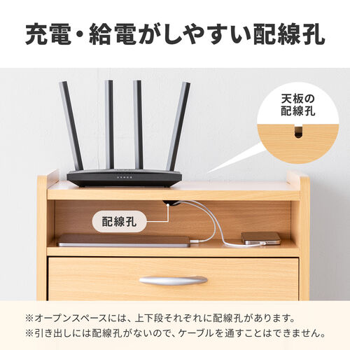 ファイルワゴン（引き出し・デスクワゴン・木製・キャスター付き・サイドデスク・プリンタ台・プリンタワゴン・A4ファイル・幅50×奥行き35×高さ64cm）