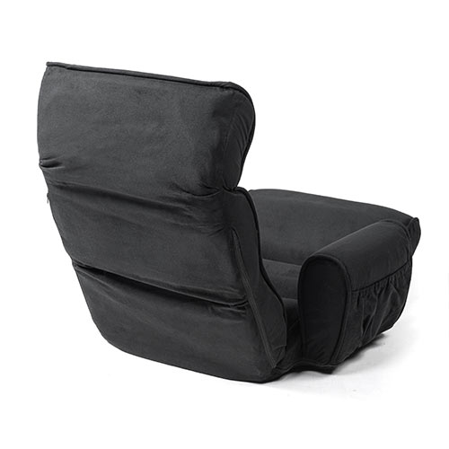 座椅子（ハイバック・ひじ掛け付き・14段階調節・サイドポケット付き・低反発ウレタン・リクライニング・ブラック)