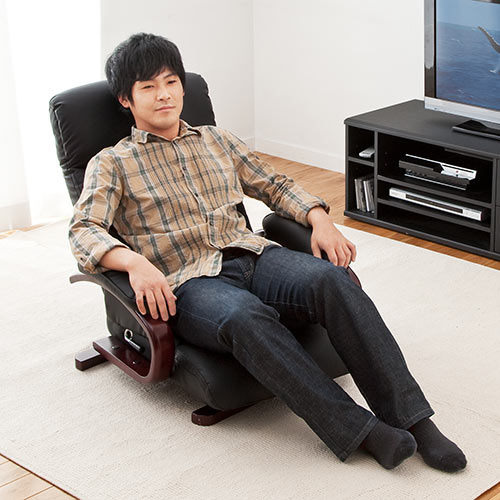 回転座椅子（リクライニング・360度回転・PUレザー・肘付き・小物収納ポケット付き）