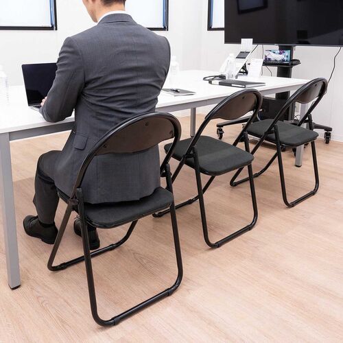 【アウトレット】折りたたみ椅子（パイプ椅子・ベーシックタイプ・背もたれ付き・3脚セット・省スペース・ファブリック・会議用椅子・冷たくない・体育館椅子）