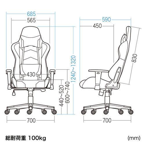 ファブリックチェア（ゲーミングチェア・リクライニング・前傾機能付き・ハイバック・モールドウレタン・アームレスト・ヘッドレスト・ランバーサポート・グレー）