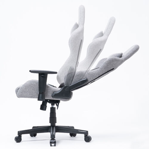 ファブリックチェア（ゲーミングチェア・リクライニング・前傾機能付き・ハイバック・モールドウレタン・アームレスト・ヘッドレスト・ランバーサポート・グレー）