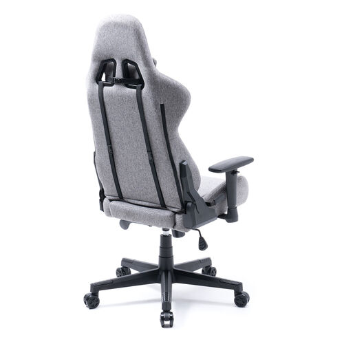 ファブリックチェア（ゲーミングチェア・リクライニング・前傾機能付き・ハイバック・モールドウレタン・アームレスト・ヘッドレスト・ランバーサポート・グレー）