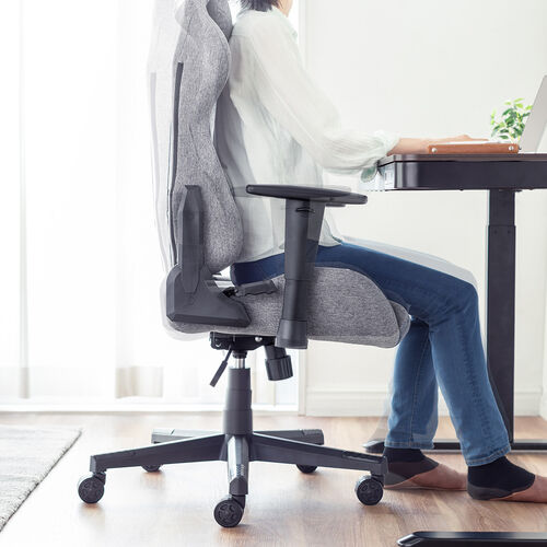 ファブリックチェア（ゲーミングチェア・リクライニング・前傾機能付き・ハイバック・モールドウレタン・アームレスト・ヘッドレスト・ランバーサポート・グレー）