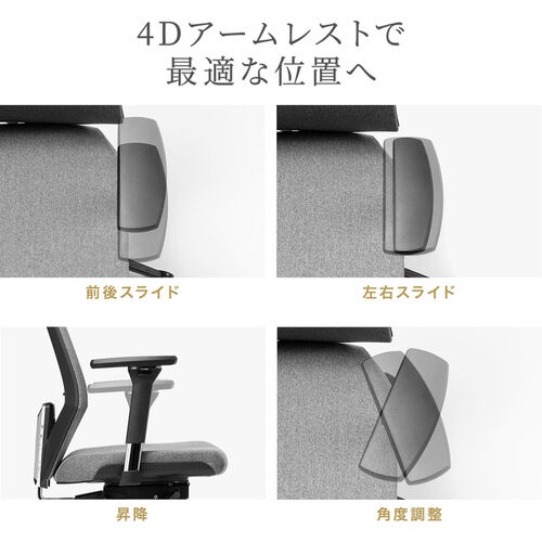 ファブリックチェア（ロッキングチェア・シンクロロッキング・前傾機能付き・ハイバック・4Dアームレスト・ヘッドレスト・ランバーサポート・ウレタンキャスター・高耐荷重）