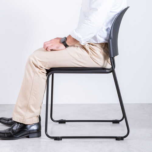 スタッキングチェア（ミーティングチェア・会議用チェア・4脚セット・スタッキング・軽量・ブラック）