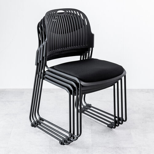 スタッキングチェア（ミーティングチェア・会議用チェア・4脚セット・スタッキング・軽量・ブラック）