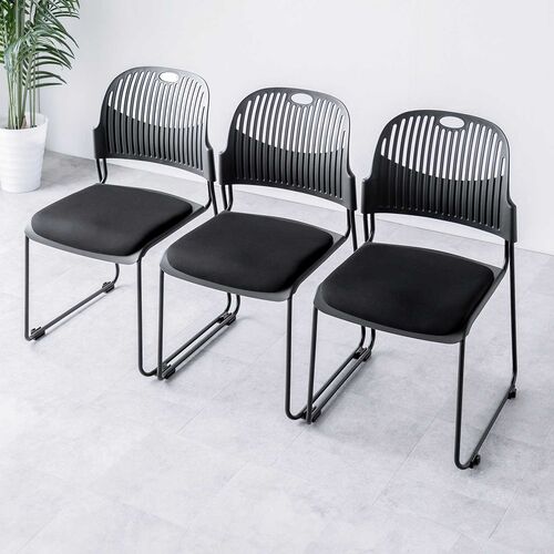 スタッキングチェア（ミーティングチェア・会議用チェア・4脚セット・スタッキング・軽量・ブラック）